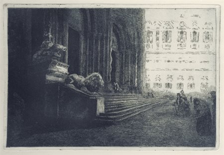 Anonimo del XX sec. La scalinata di San Lorenzo a Genova Acquaforte, mm....