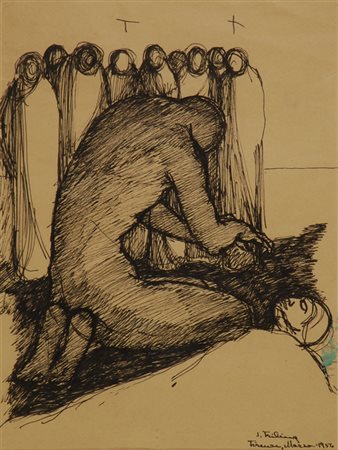 Anonimo del XX sec. Figure, 1954 China su carta, cm. 31x23,5 Firma e data in...