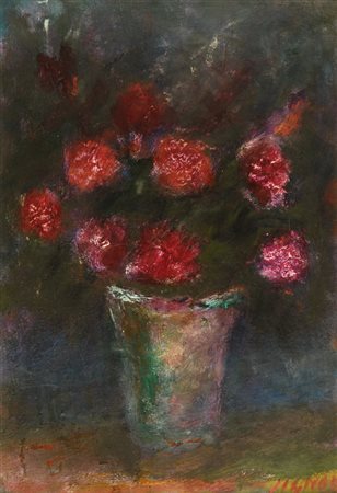 Anonimo del XX sec. Fiori Olio su cartone, cm. 49x34.5 Firma in basso a...