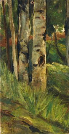 Anonimo del XX sec. Sottobosco Olio su tavoletta, cm. 18,9x9,8 Siglato in...