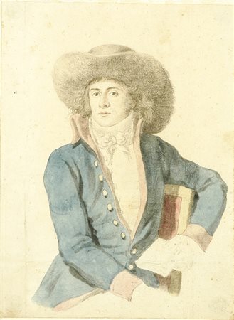 Anonimo XIX sec. Figura settecentesca Matita e acquarello su carta, cm. 23x17