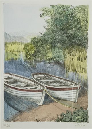 Anonimo XX sec. Barche Litografia, cm. 21x15,5; es. 36/60 Firma non leggibile...