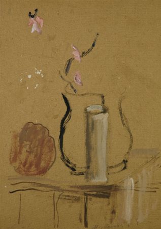 Anonimo XX sec. Vaso con candela Olio su carta gialla, cm. 40x30 € 0/0