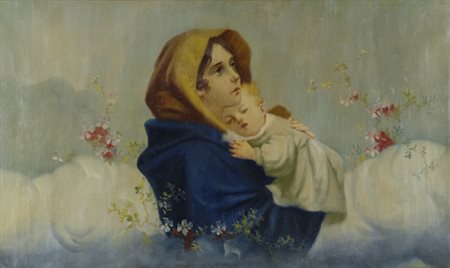 Anonimo, fine XIX sec. Madonna con Bambino Olio su tela, cm. 54x90,5 € 300/400