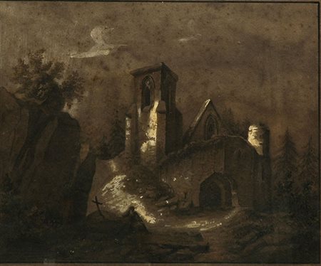 Anonimo, sec. XIX Paesaggio nordico Carboncino, cm. 20x24