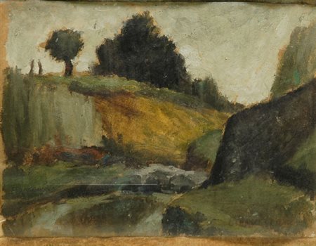 Anonimo, sec. XIX Paesaggio Olio su carta, cm. 18x24 € 150/250