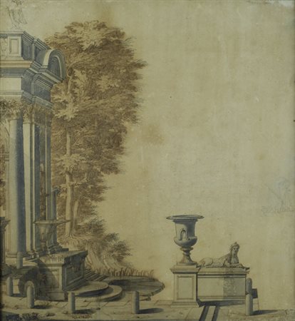 Attr. a Ferdinando Galli da Bibbiena Fontana China e matita su carta, cm....