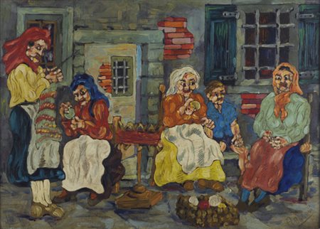 Alighiero Baldini (Scandicci, 1916) Il lavoro a maglia, 1981 Olio su cartone,...