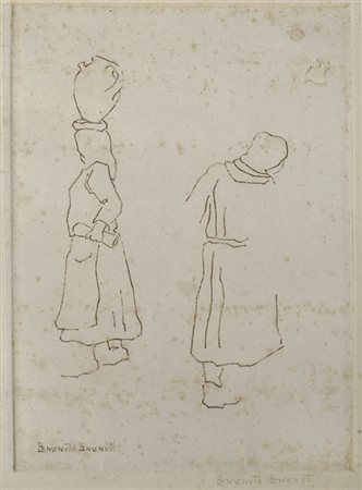 Benvenuto Benvenuti (Livorno, 1881 - 1959) Acquaiole Puntasecca, mm. 360x252...