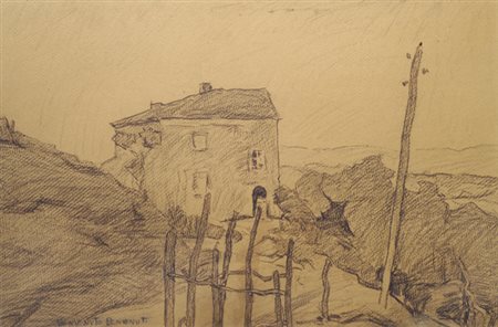 Benvenuto Benvenuti (Livorno, 1881 - 1959) Casolare nella campagna Matita su...