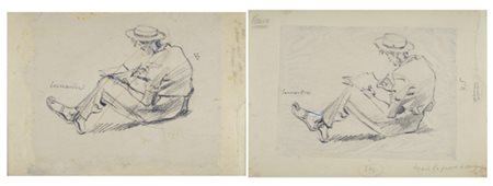 Piero Bernardini (Firenze, 1891 - 1974) Uomo che disegna Carboncino su carta,...