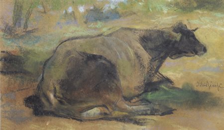 Silvio Bicchi (Montopoli, 1874 - 1948) Mucca Pastelli su cartoncino, cm....