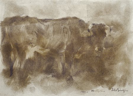 Silvio Bicchi (Montopoli, 1874 - 1948) Toro, 1930 Carboncino su carta,...