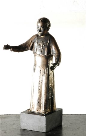 Nello Bini Giov Paolo II Resina rivestita in lamina d'argento, cm. 27