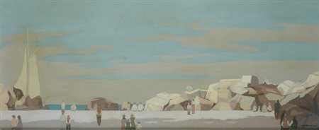 Marcello Boccacci (Firenze, 1914 - 1996) Paesaggio con figure Olio su...