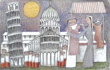 Adorno Bonciani (Ponte a Ema, 1920) Piazza dei Miracoli Tecnica mista su...