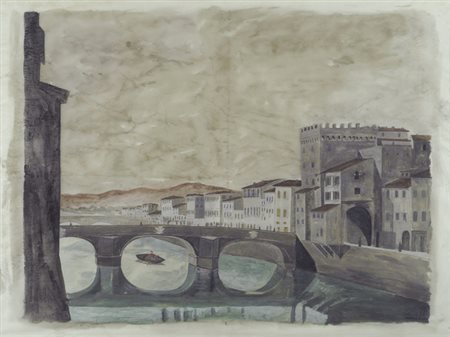 Fabio Borbottoni (Firenze, 1820 - 1901) Ponte a Santa Trinita e Arco demolito...