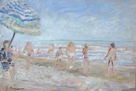 Guido Borgianni (New York, 1915 - Firenze, 2011) Bagnanti Olio su cartone,...