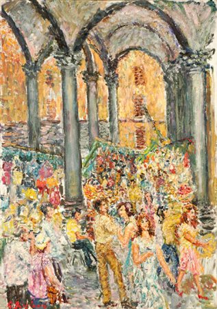 Guido Borgianni (New York, 1915 - Firenze, 2011) Il mercato Olio su tela, cm...