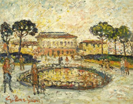 Guido Borgianni (New York, 1915 - Firenze, 2011) Piazza Olio su tela, cm....