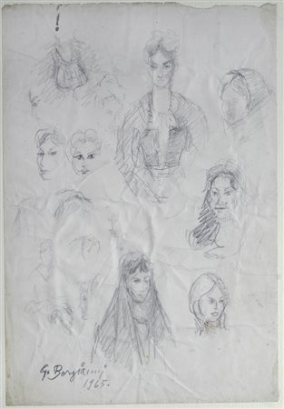 Guido Borgianni (New York, 1915 - Firenze, 2011) Studi per volti, 1965 Matita...