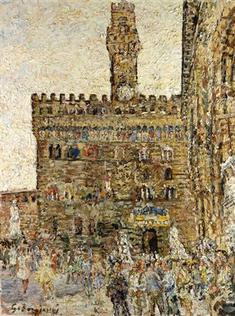 Guido Borgianni (New York, 1915 - Firenze, 2011) Palazzo Vecchio Olio su...