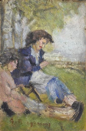 Guido Borgianni (New York, 1915 - Firenze, 2011) Cucitrici, anni '40 Olio su...