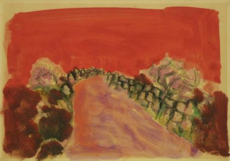 Renato Borsato (Venezia, 1927) Strada, 1968 Tempera su carta, cm. 34x49 Firma...
