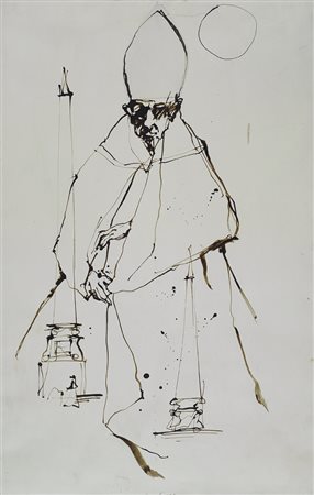 Nino Caffè (Alfredina, 1909 - Pesaro, 1975) Cardinale China e collage su...