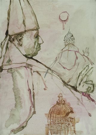 Nino Caffè (Alfredina, 1909 - Pesaro, 1975) Cardinale Olio diluito su tela,...