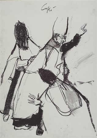 Nino Caffè (Alfredina, 1909 - Pesaro, 1975) Cardinale Carboncino su carta,...