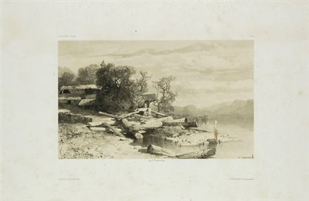 Alexandre Calame (1810 - 1864) Paesaggio fluviale Stampa, cm. 27x40 € 300/350