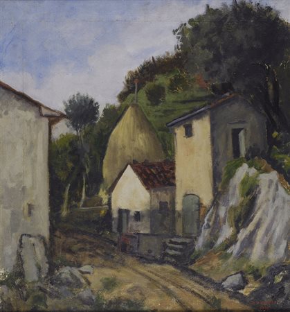 Alberto Caligiani (Grosseto, 1894 - Firenze, 1973) Case e pagliaio, 1938 Olio...