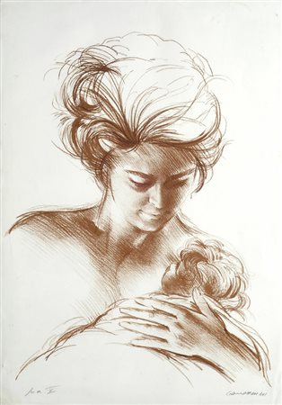 Silvano Campeggi (Firenze, 1963) Donna con bambino Litografia, mm. 700x500;...