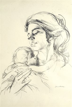 Silvano Campeggi (Firenze, 1963) Madre con bambino Litografia, mm. 700x500...