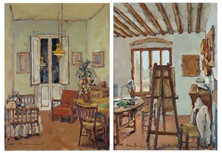 Carlo Capanni (Firenze, 1939) Interno con poltrona; Interno con cavalletto,...