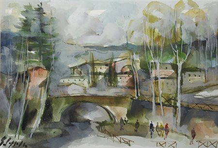 Carmelo Cappello (Ragusa, 1912 - Milano, 1996) Paesaggio Acquarello, cm....