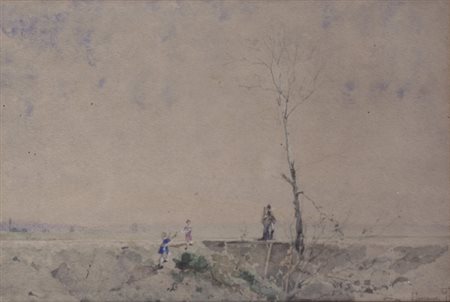 Filippo Carcano (Milano, 1840 - 1914) Paesaggio Acquerello su carta, cm....