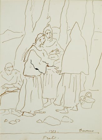 Felice Carena (Cumiana, 1879 - Venezia, 1966) Frati (fronte); Nudi (retro),...