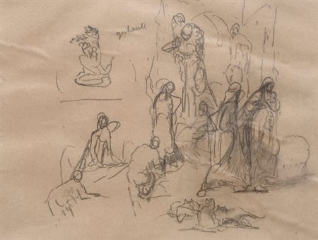 Spartaco Carlini (Pisa, 1883 - 1949) Volto ; Composizione con figure Matita...