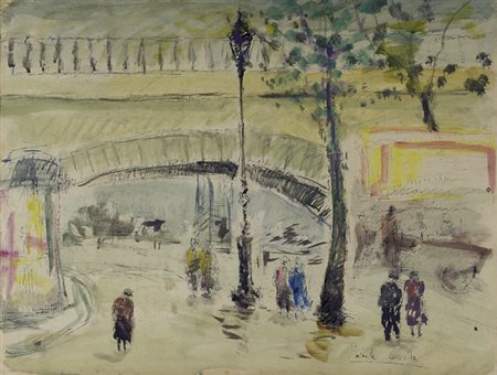 Michele Cascella (Ortona, 1892 - Milano, 1989) Strada parigina Tecnica Mista...