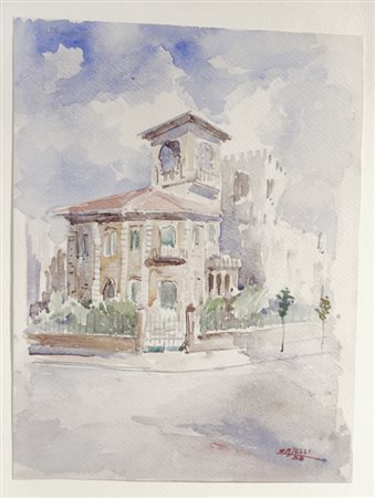 Caselli Casa, 1958 Acquerello su carta, cm. 37,5x29 Firma e data in basso a...