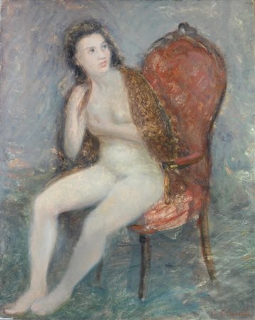 Silvano Caselli (Firenze, 1921) Nudo di donna seduta, 1946 Olio su tavola,...