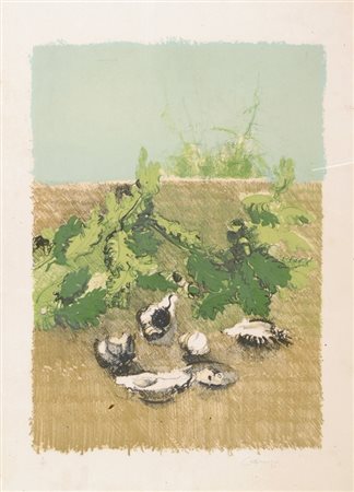 Giancarlo Cazzaniga (Monza, 1930) Paesaggio Litografia, mm. 700x500; es....