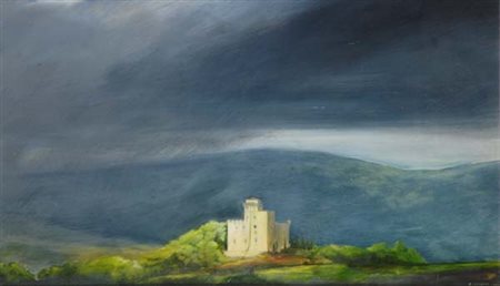 Rodolfo Ceccotti (Firenze, 1945) Castello, 1989 Olio su tavola, cm. 30,5x50...