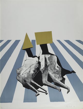 Chaduick Due figure Litografia, cm 100x70; es. 7/75 Firma in basso a destra,...