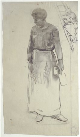 Luigi Chialiva (Caslano, 1842 - Parigi, 1914) Figura Carboncino e acquarello...