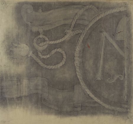 Galileo Chini (Firenze, 1873 - 1956) Frammento di stemma Carboncino su carta...