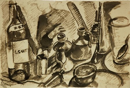 Eugenio Chiostri (Firenze, 1885 - 1973) Natura morta Inchiostro acquarellato...