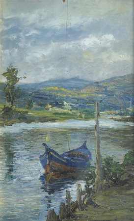 Eugenio Chiostri (Firenze, 1885 - 1973) Barca sul canale Olio su tavola, cm....